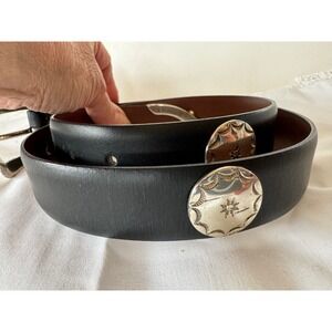 Genuine Leather Womens Black Conch Belt Sz 34 Argentina Leather